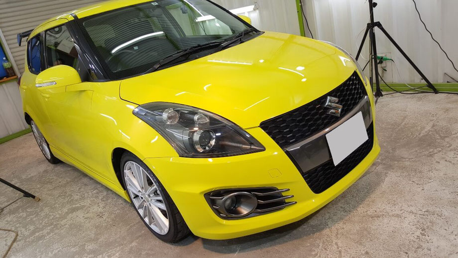 スイフトスポーツ zc32sのナノガラスコーティング施工 埼玉三芳の車磨き専門店黄色い車