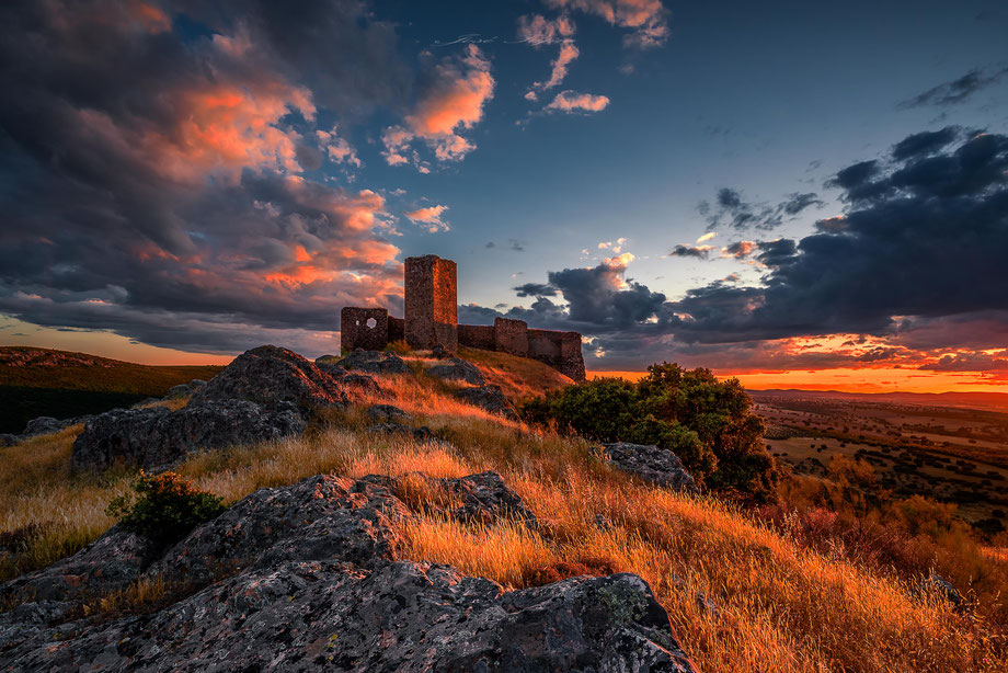 "STONES OF YEARS II". Beautiful sunset in an old ruins of a castle in Castilla la Mancha, Spain.