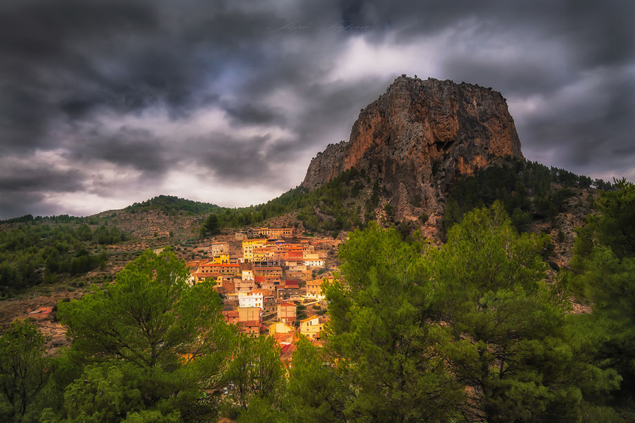"THE LOST VILLAGE IN THE LOST MOUNTAINS". A hidden small village in Castilla la Mancha a crazy cloudy day, Spain.