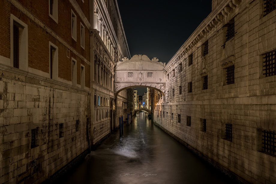 "THE FINAL MOMENT". The Bridge of Sights at night in Venice, Italy.  Multi exposure, method Jose Tapia.