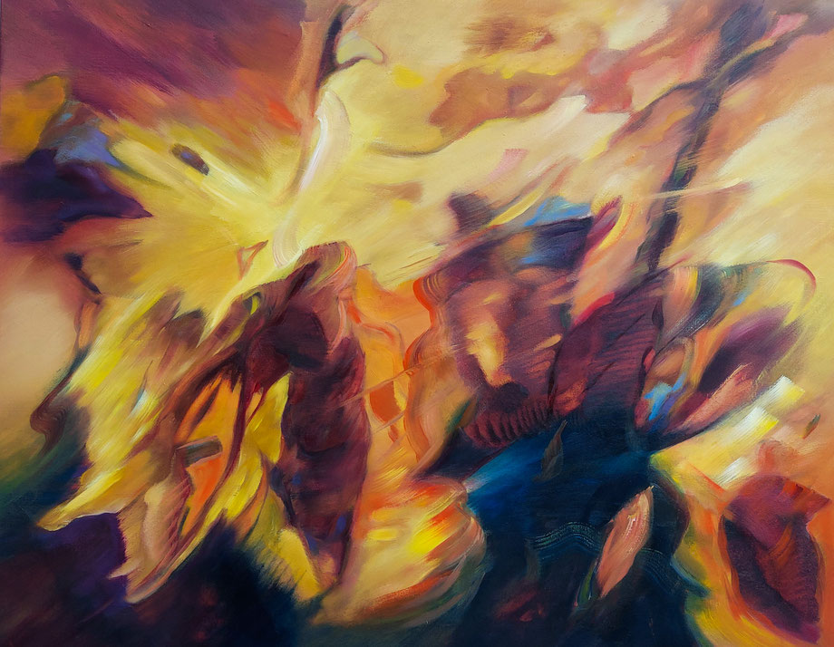 Titel: Amber abstract  -  Olieverf op doek  100 x 80 cm 