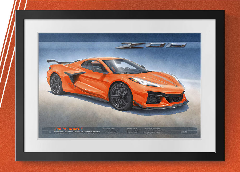 Drawing Corvette Z06 C8 2023 2024 2025 2026 - 4 print specifications available - by Alain Lemire de lemireart