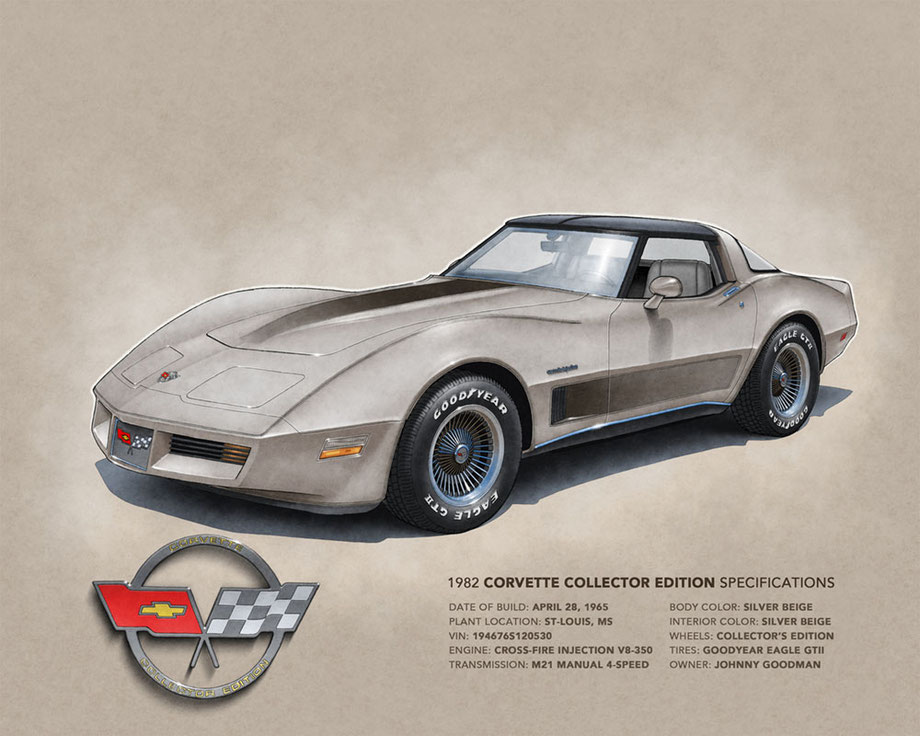 Discover the printed drawing of the 1982 Corvette Collector Edition – available in 3 printed sizes.