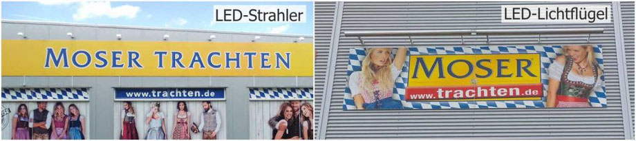 Schildbeleuchtung von vorne mit LED-Strahler und LED-Lichtflügel