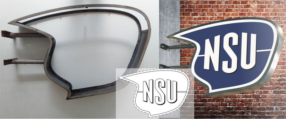 Klassische Auslegerwerbung aufgearbeitet und mit moderner LED-Technik ausgeleuchtet.