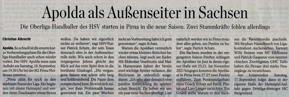 Bericht Thüringer Allgemeine vom 10.09.2022