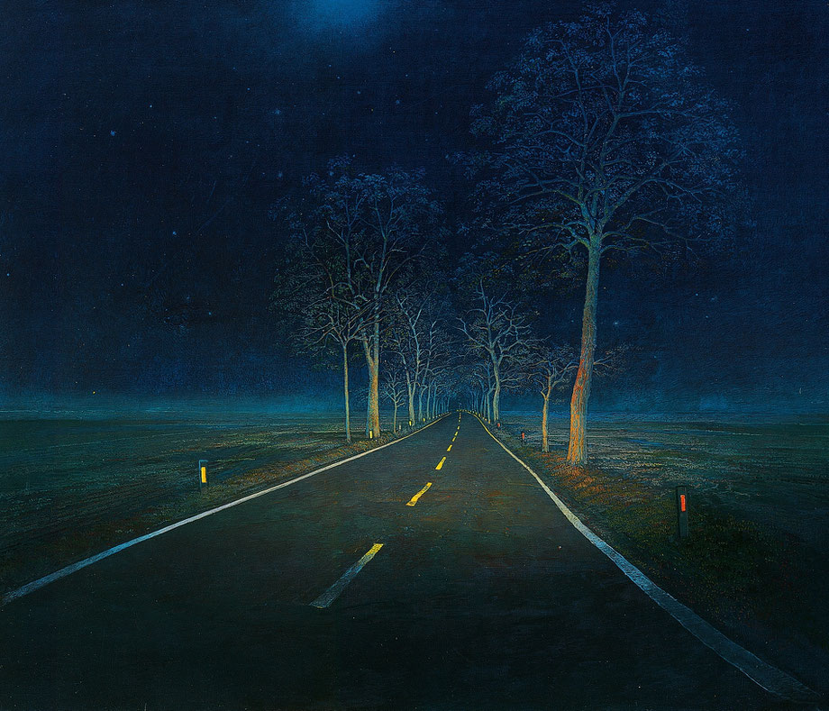 Hanno Karlhuber - Das Fernlicht - Öl/Tempera auf Hartfaser, 70 x 80 cm, 1995