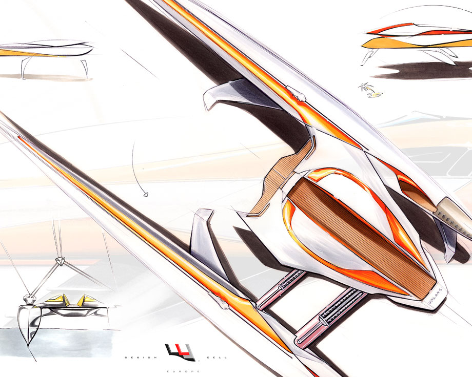 Kite sailing catamaran concept sketch