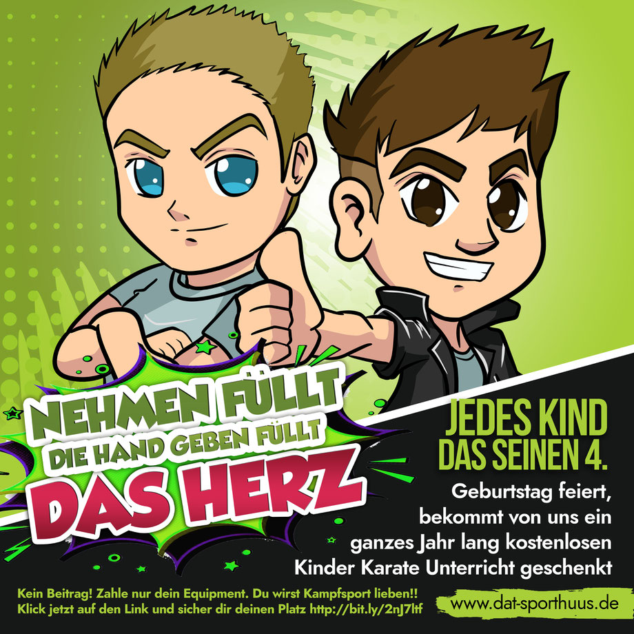 Nehmen füllt die Hand, geben das Herz! Wir bieten jedem Kind das vier Jahre alt wird ein Ganzjähriges Training kostenlos.