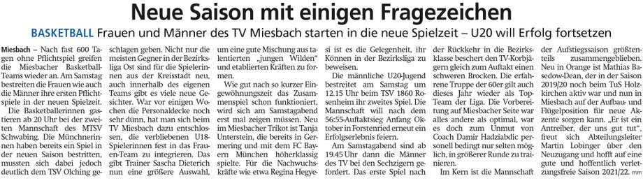 Artikel im Miesbacher Merkur am 16.10.2021 - Zum Vergrößern klicken