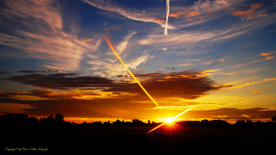 Sonnenaufgang, Kornfeld, Baum, Sonnenstrahlen, Wolken,