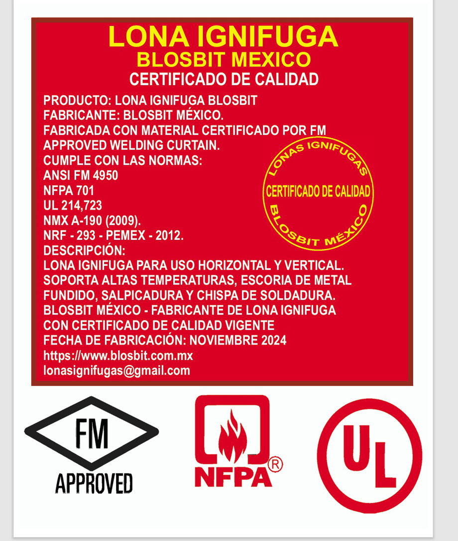 CERTIFICADO DE CALIDAD DE LONA IGNIFUGA