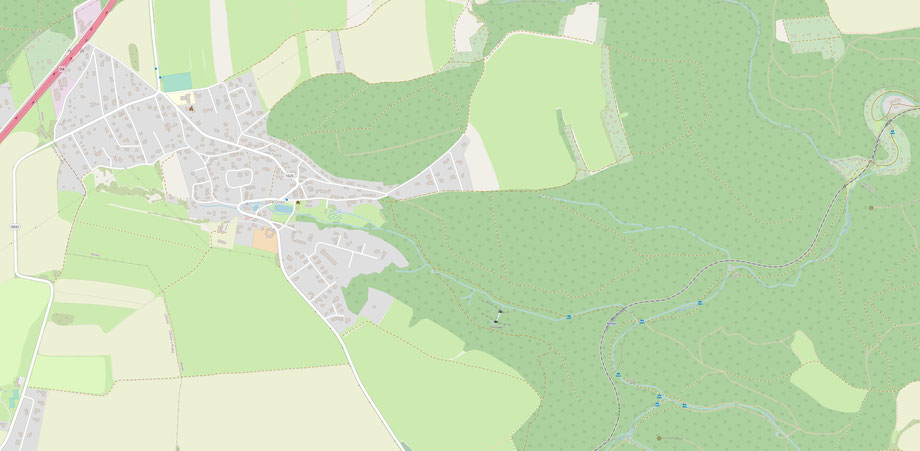 Klinetz und das ostwärts anschließende Tal des Korábka-Baches mit dem Teufelsstollen (Čertovka) in der Kartenmitte (Karte: © OpenStreetMap-Mitwirkende, CC BY-SA 2.0, https://www.openstreetmap.org/copyright)