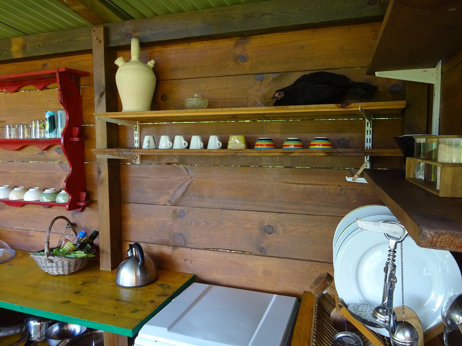 Et dans la cabane attenante qui abrîtait la cuisine, une poule en train de couver ! 😁