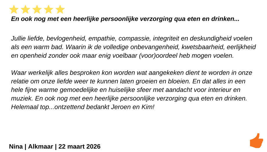 Het beste Relatieweekend van Nederland. Twee therapeuten voor jullie alleen