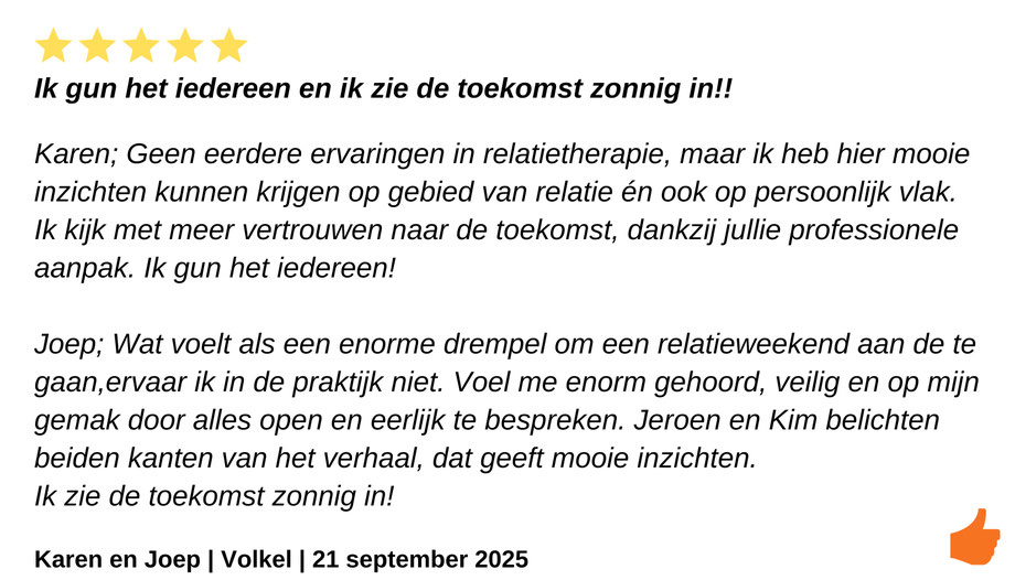 Review Relatieweekend. Review Relatiemeerdaagse. Relatietherapie voor koppels