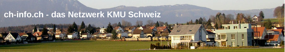 Bild von Häusern in einer Gemeinde mit sonnigem Blick auf den Jura und die Alpen