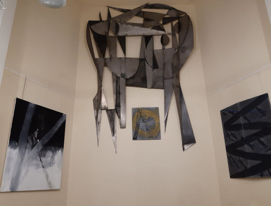 Peintures, techn. mixte s/toile, fin 80, Chapelle des Arts, Geneve, expo "Le noir est une couleur", octobre 2023
