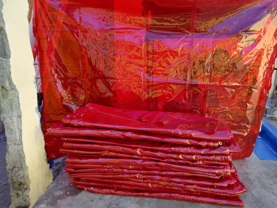 Cortina para soldadura - transparente - roja - Antichispa - Entrega Inmediata