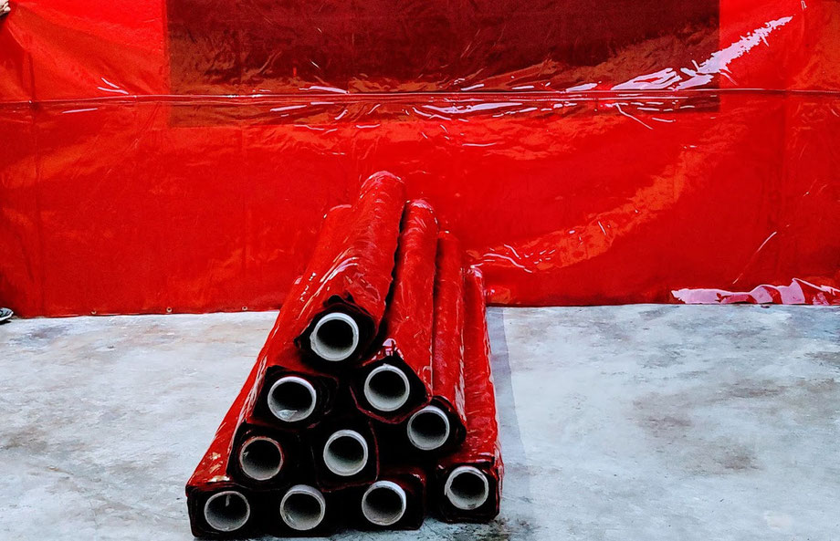 ROLLOS DE CORTINA PARA SOLDAR - ANTICHISPA - TRANSPARENTE - ROJA