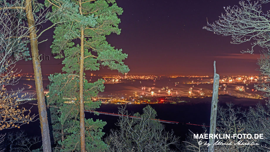 Feuerwerk über dem Gäu, Gültstein, Silvester 2019/2020, Ausblick vom Schönbuchtrauf