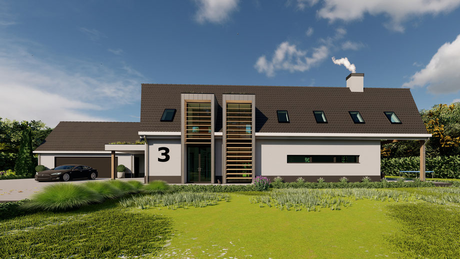 3D ontwerp moderne villa met garage