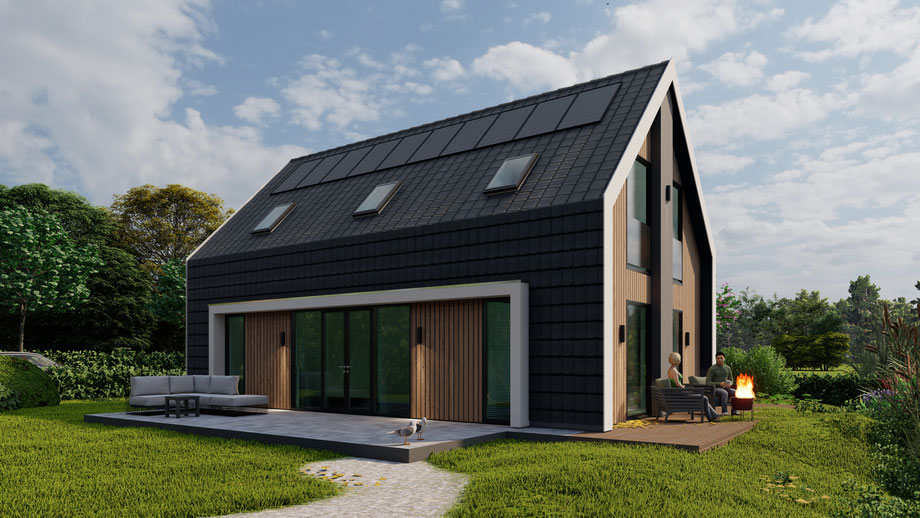 Vooraanzicht 3D ontwerp vrijstaande woning Zevenhuizen