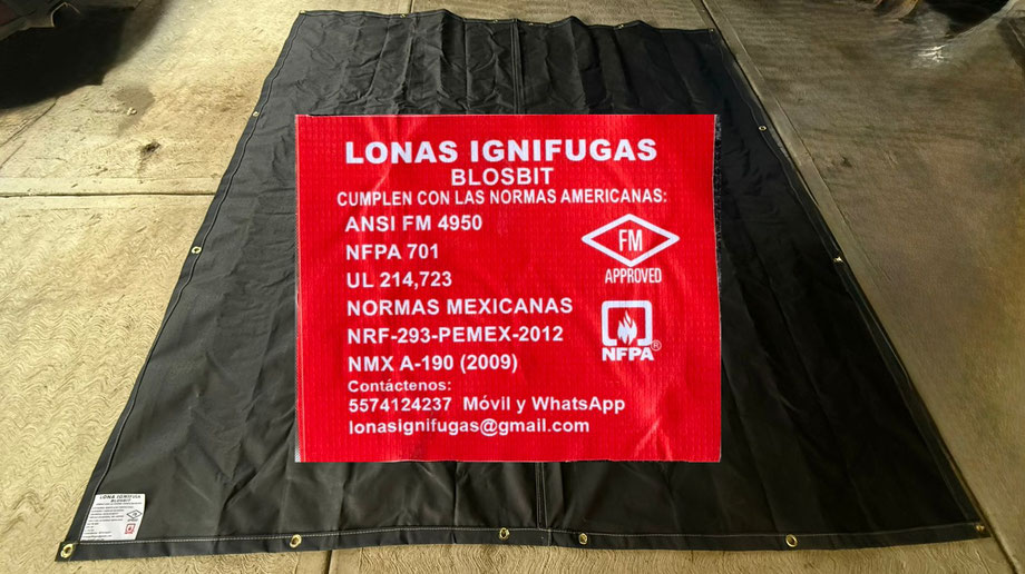 Lona Ignifuga de algodon negro - norma PEMEX - NRF-293-2012