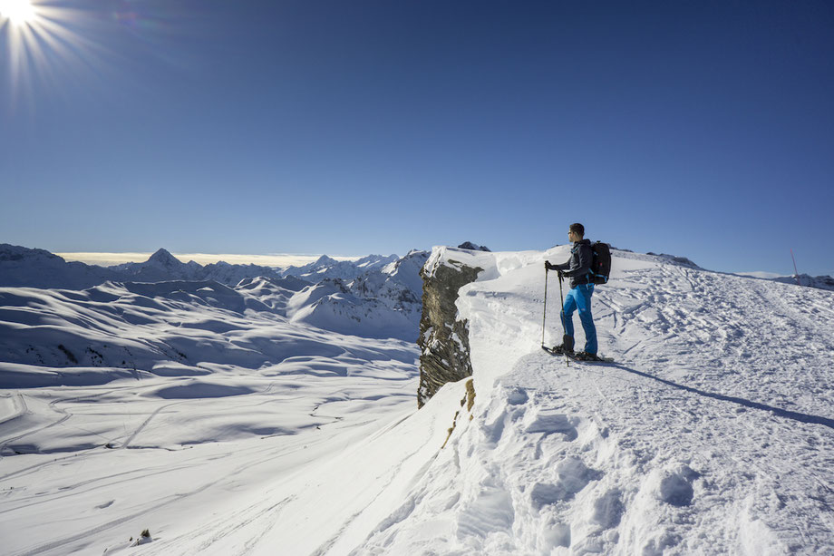 Melchsee Frutt Panorama Trail Schneeschuh Wanderung Winter Bonistock Tannalp Obwalden Aussicht schönste