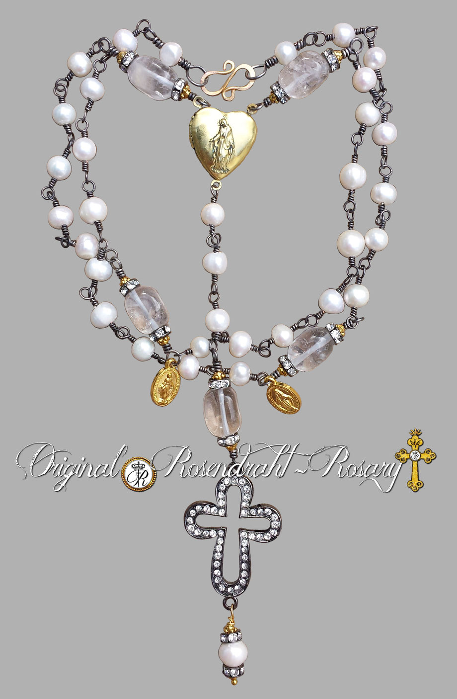 Rosendraht Rosendraht.de gesegnet Rosenkranz Gebetskette Schmuck christlich spirituell Segen Schmuck online kaufen webshop Schmuckshop Jesus Christus Maria Madonna Marienmedaillon Herz Edelstein Kreuz Marienmedaille gold silber schwarz Perlen Bergkristall