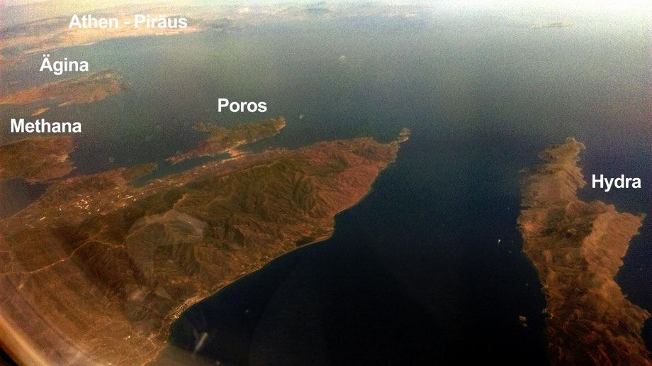Ägina, Poros und Hydra vom Flugzeug aus gesehen (2007)