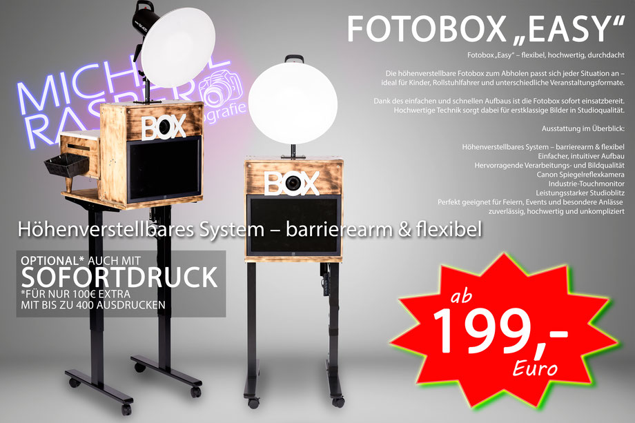 Fotobox Osnabrück perfekt für Kinder oder Menschen mit Rollstuhl höhenverstellbares System barrierearm und flexibel