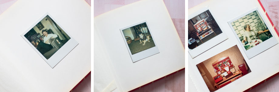 meine ersten Fotos: mein Papa, meine Schwester, mein Kaufladen und meine Oma