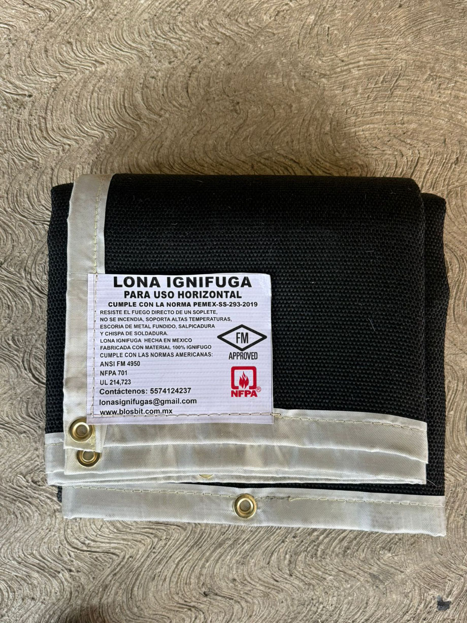 Lona Ignifuga negra de 186x244 (grado 2) para uso horizontal, (Entrega Inmediata), resiste altas temperaturas, gota de soldadura, el fuego directo de un soplete