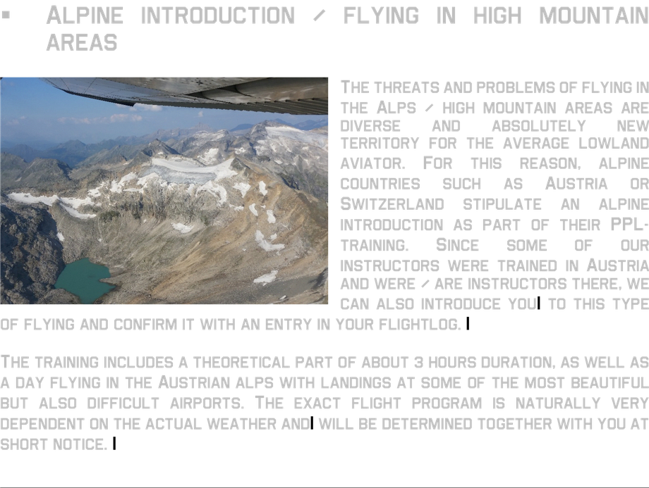 alpine introduction high mountain flying high mountain introduction ppl-training Austrian instructor  entry in flightlog theretical part flying in the alps beautiful airport difficult airport airfield 