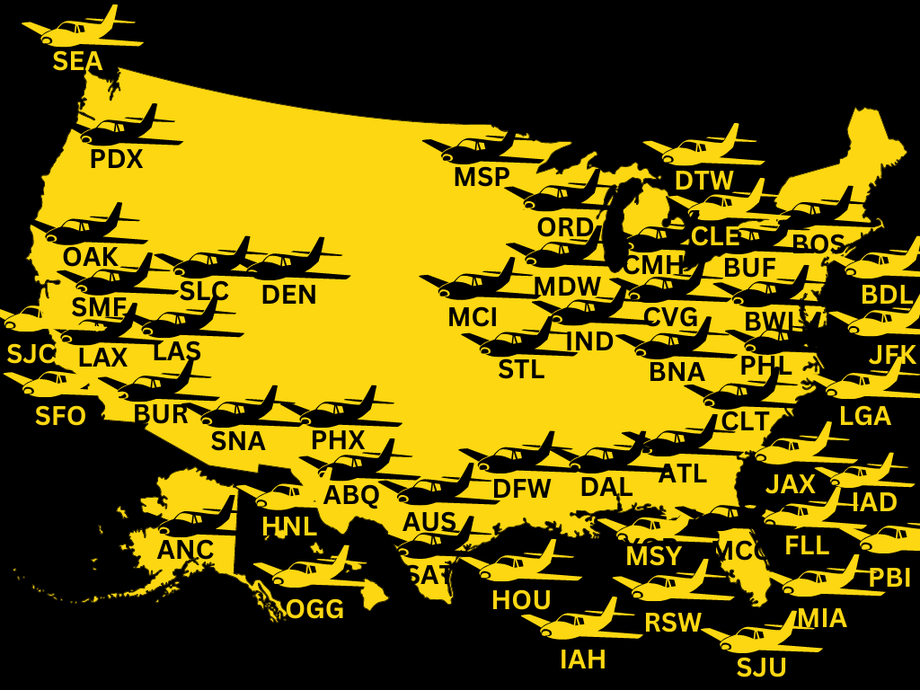 map airports usa