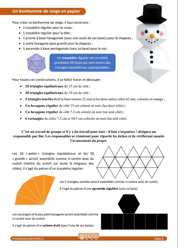 le bonhomme de neige en papier mon classeur de maths le bonhomme de neige en papier mon