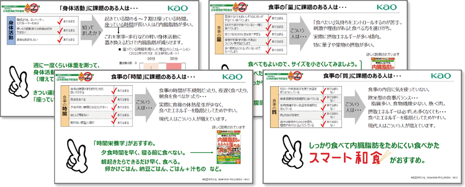 セミナーでは内臓脂肪の蓄積に関わるくらし方のポイントごとに改善策をアドバイス