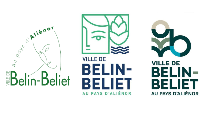 Le logo actuel (à gauche) s'apprête à céder sa place à un nouveau logo (au choix celui du milieu ou de droite)./Crédit photo Ville de Belin-Béliet. Montage LB