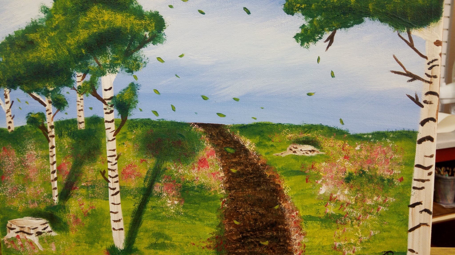 Intro to the Outdoors: acrylic on 11x14 stretched canvas 