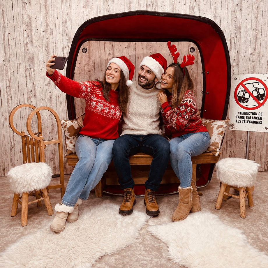 location fauteuil demi cabine télécabine oeuf pour animation noel thème montagne