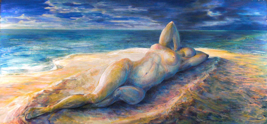 Am Ende eines heißen Tages - Acryl auf Schrankrückwand- 80x170 - Heidemarie Franz