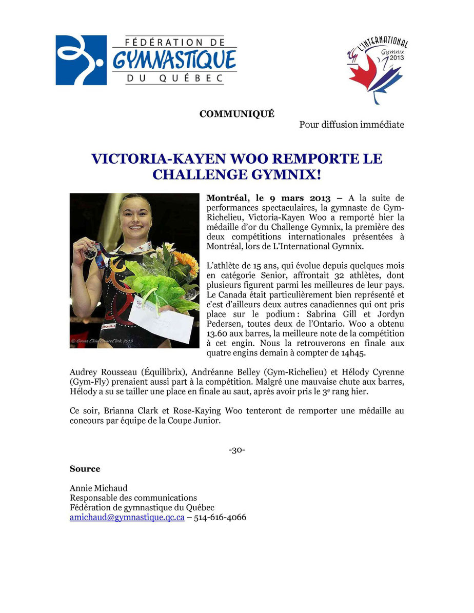 Victoria-Kayen Woo Reporte le Challenge Gymnix!