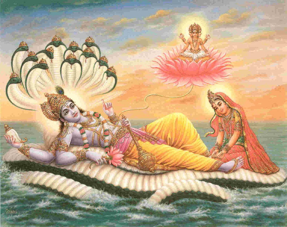 Lord Vishnu in Yoga Nidra auf dem Ozean des puren Bewusstseins