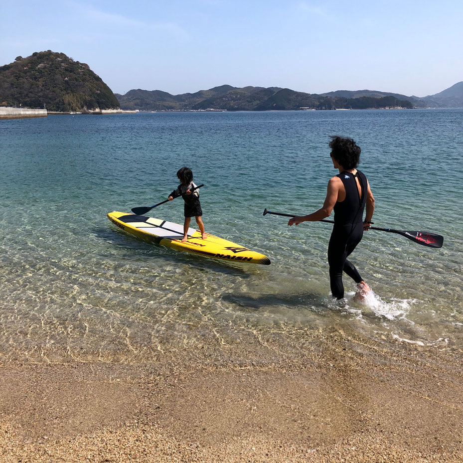 周防大島の庄南ビーチで子供とサップ