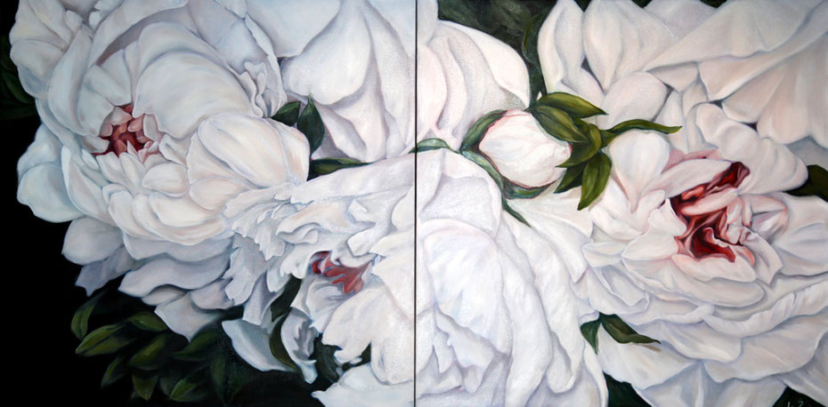 Peonies, oil on canvas, 100x200 cm, sold