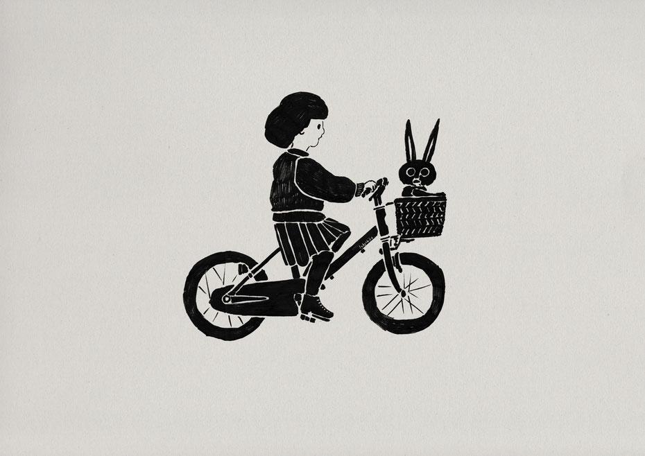 tokyo bike for kids / Felt tip pen Takashi Miyata Illustration 絵本作家、イラストレーター、ミヤタタカシのイラスト「うさぎと tokyo bike for kids」