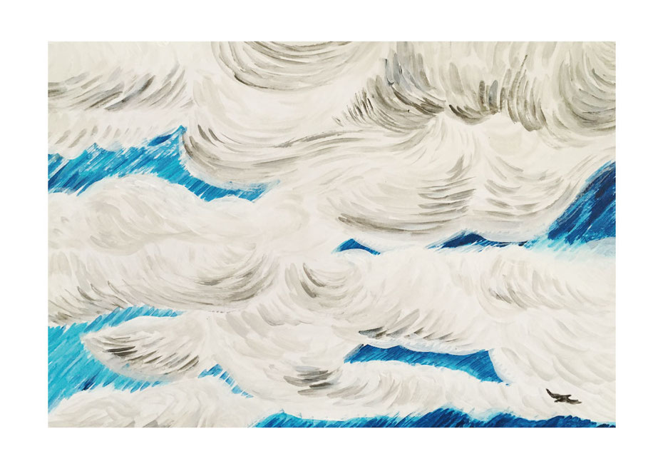 広島のアーティスト、絵本作家であるミヤタタカシ (Takashi Miyata) が描いた雲のドローイング