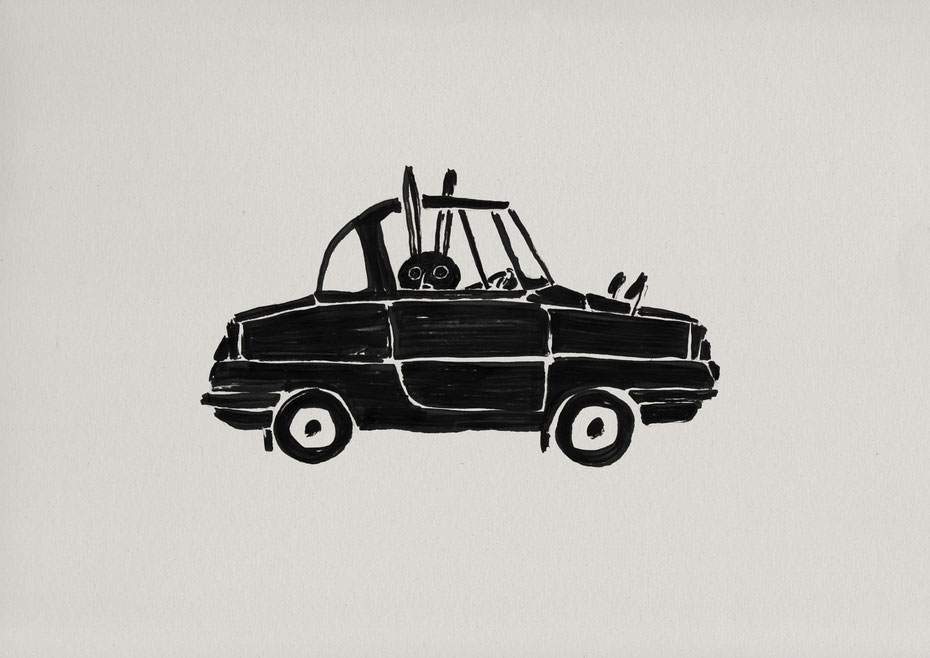 mazda R360 coupe / Felt tip pen Takashi Miyata Illustration 絵本作家、イラストレーター、ミヤタタカシのイラスト「うさぎと車」
