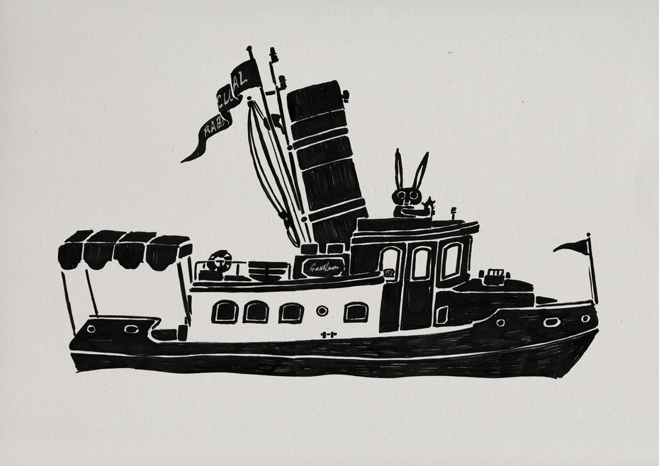 CONRAD motor yacht / Felt tip pen Takashi Miyata Illustration 絵本作家、イラストレーター、ミヤタタカシのイラスト「うさぎとヨット」